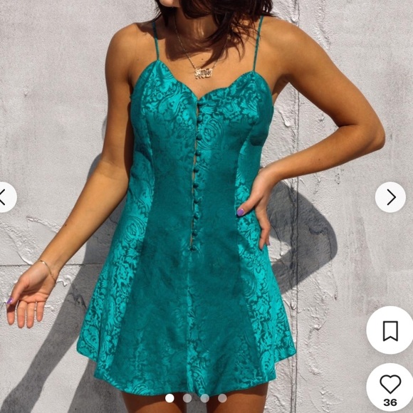 Victoria's Secret Other - Vintage 90s Gold Label VICTORIA'S SECRET Teal Green Damask Sweetheart Slip Dress